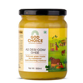 Organic Natural A2 Desi Cow Ghee By God Choice Organic Farms | High In Protein Fiber Healthy Desi Ghee For Boost Immunity | (500ml) 16.9 Ounce | Jar Pack